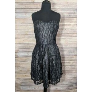 Jack Lace Strapless Mini Dress Size 8 Womens Silver Black lbd